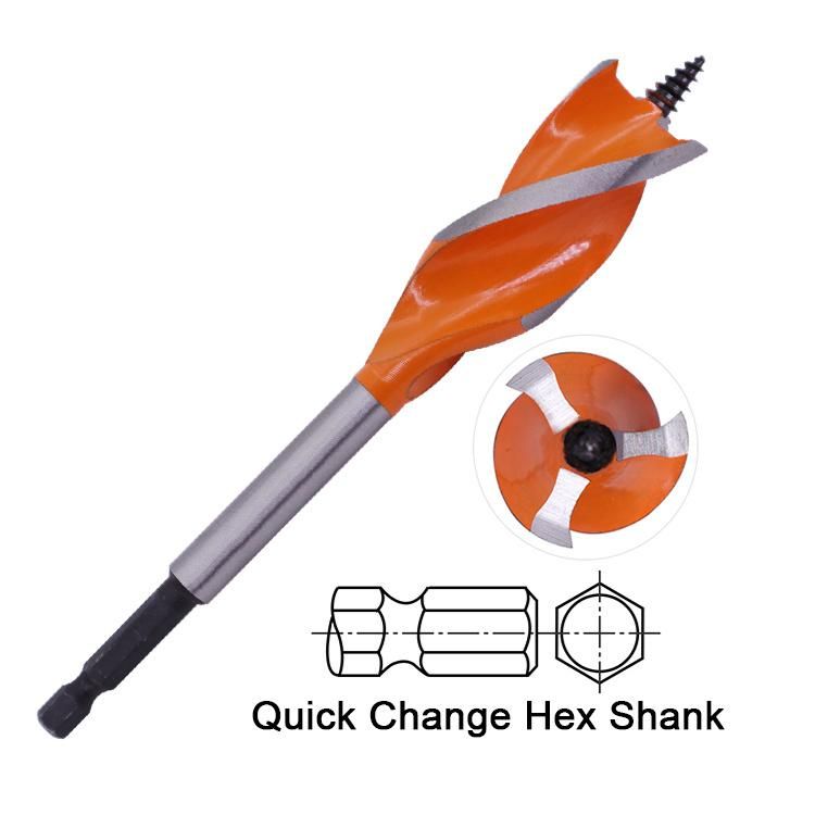 Quick Change Hex Shank Tri-Flute Three Spurs Wood Auger Drill Bit for Wood Faster Drilling
