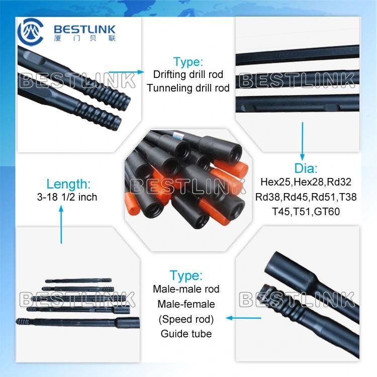 Anti Wear Rock Drilling Equipment, Extension Drill Rods for Tunneling / Mining