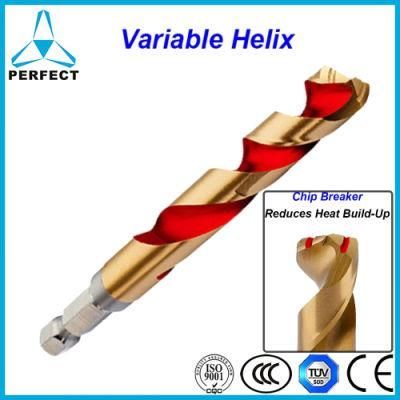 Tin Coated Impact Hex Shank Variable Helix Chip Breaker HSS Drill Bit