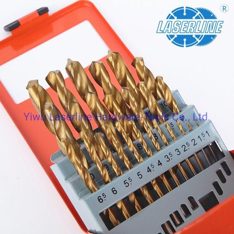 Hot Selling 1.0-13.0mm 25PCS HSS Titanium Coated Twist Drill Bit Set for Metal Wood Metal Case