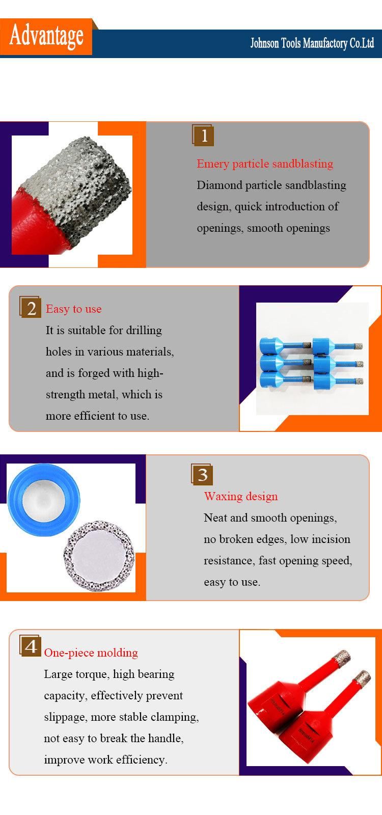 Od8mm M14 Thread Vacuum Brazed Diamond Core Drill Bits for Tile