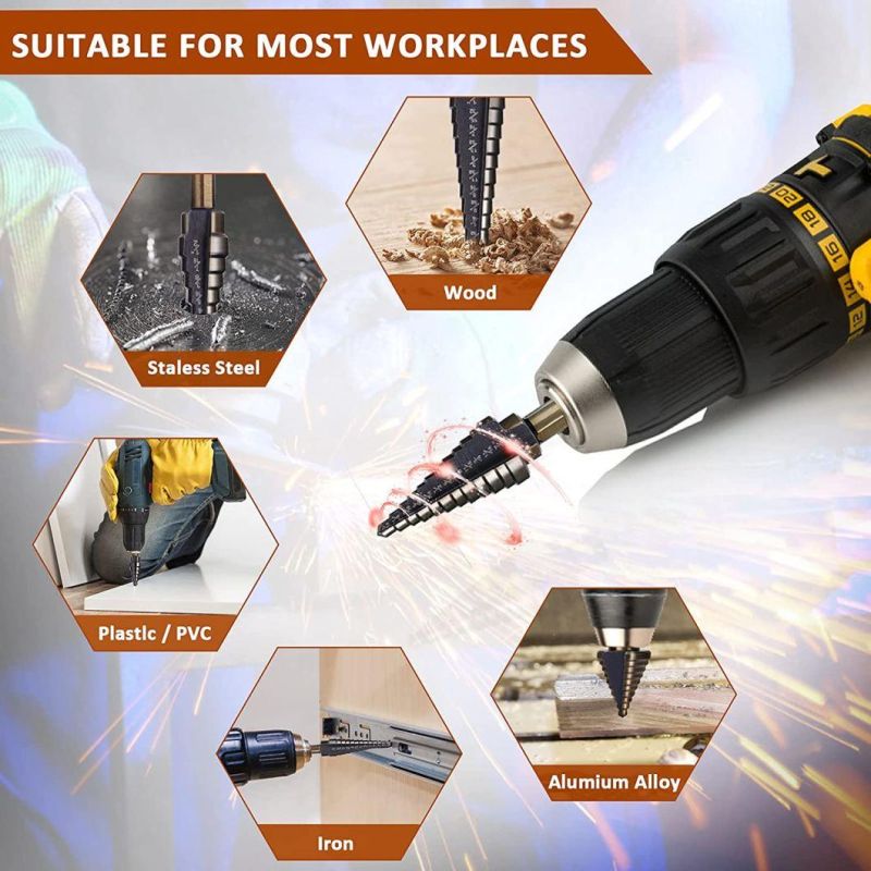 High Speed Steel Titanium Coated Hole Cutter Step Drill Bit with Automatic Center Punch