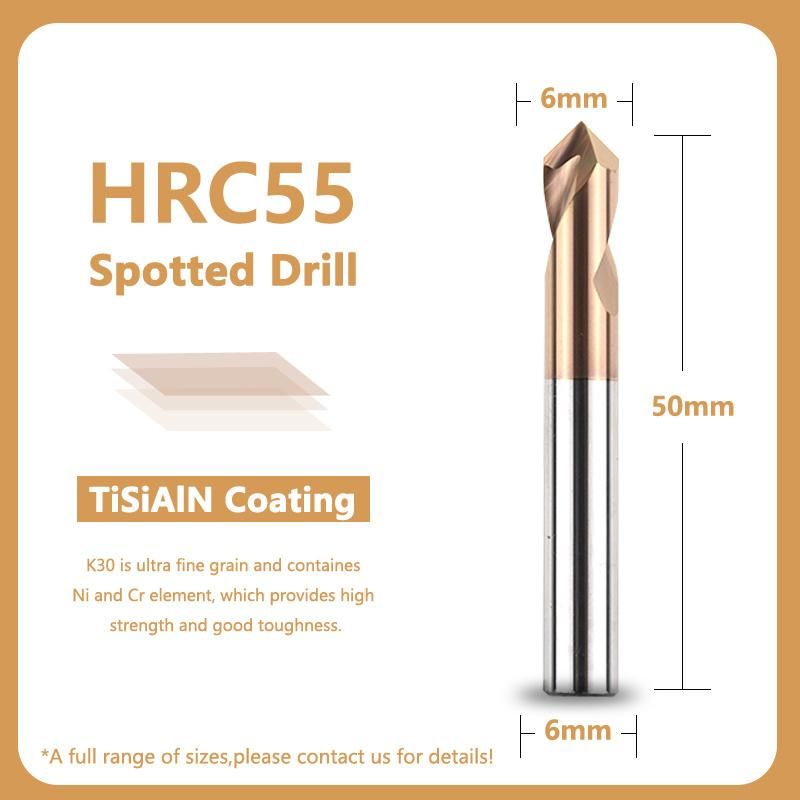 HRC55 D5X50mm-90angle Spotting Drill Bit with Tisialn Coating