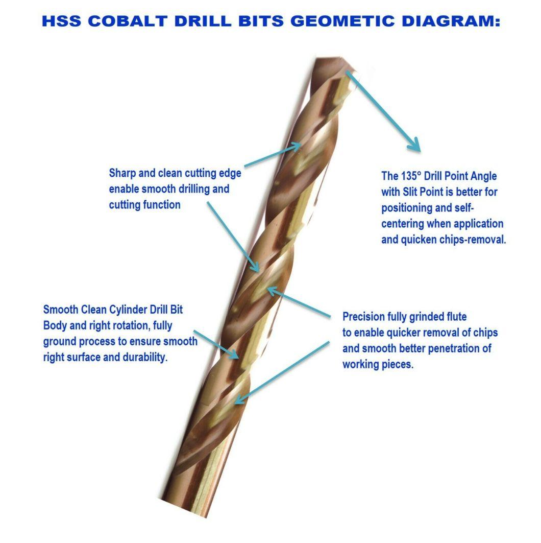 M35 HSS Cobalt Twist Drill Bit - All Sizes 1/16" - 1/2" for Metal, Wood