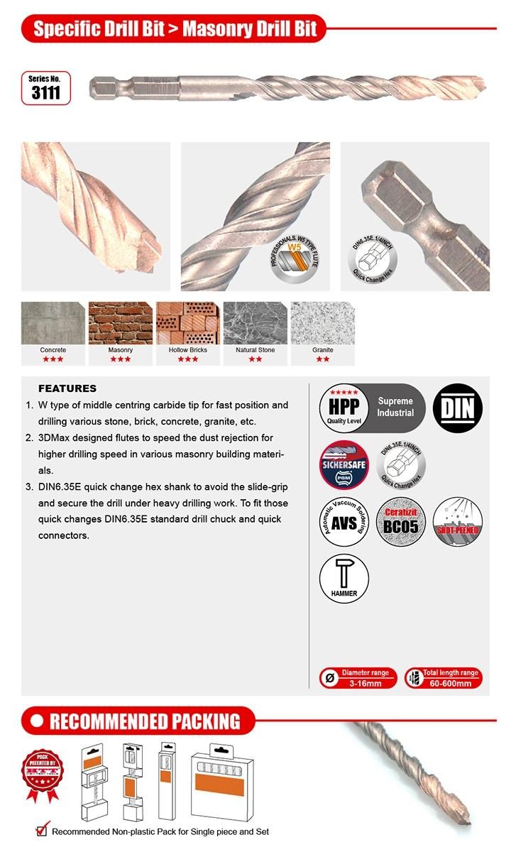 Quick Change Natural Stone/Granite Drill Bit DIN6.35e