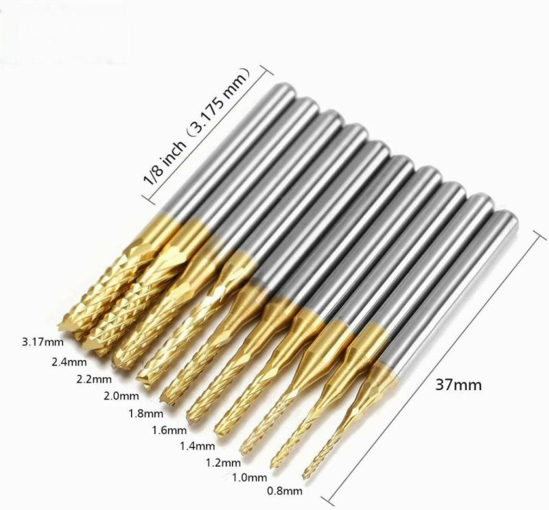 10PCS Titanium Coat Carbide End Mill Engraving Bits Set