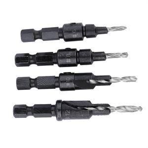 6PCS Set Hex Shank 4 Flute HSS Wood Countersink Taper Drill Bit with Stop Collars for Wood Screw