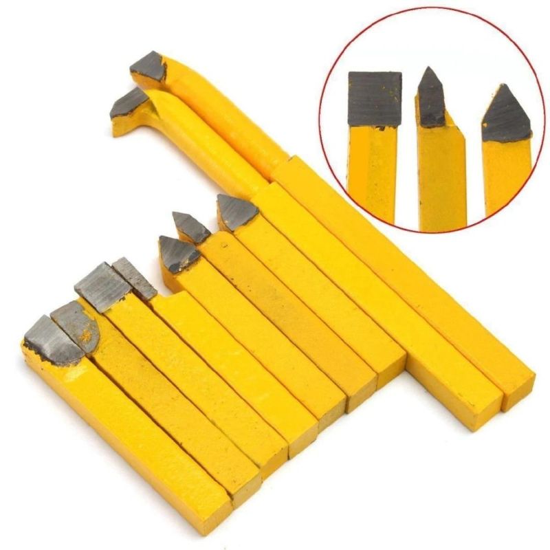 Pilihu 9PCS/Set Yw1 Carbide Brazed Tip Tipped Lathe Cutter Tools 8X8mm Shank High Hardness Turning Milling Welding Bit