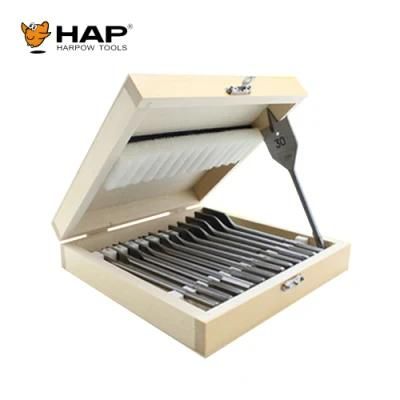 Wooden Case Packing Tri-Point Woodworking Flat Drill Bit Set for Fast Drilling and Wood Clean