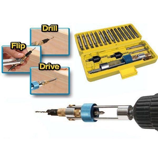 20-Piece Set of Yellow Alloy Steel High-Speed Steel Countersunk Drill Batch Head Wind Batch Double-Use Screwdriver Conversion Tool