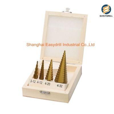 4PCS HSS Drills Metric Titanium HSS Step Drill Bit Set for Sheet Tube Metal Drilling in Wooden Case (SED-SD4-SFW)