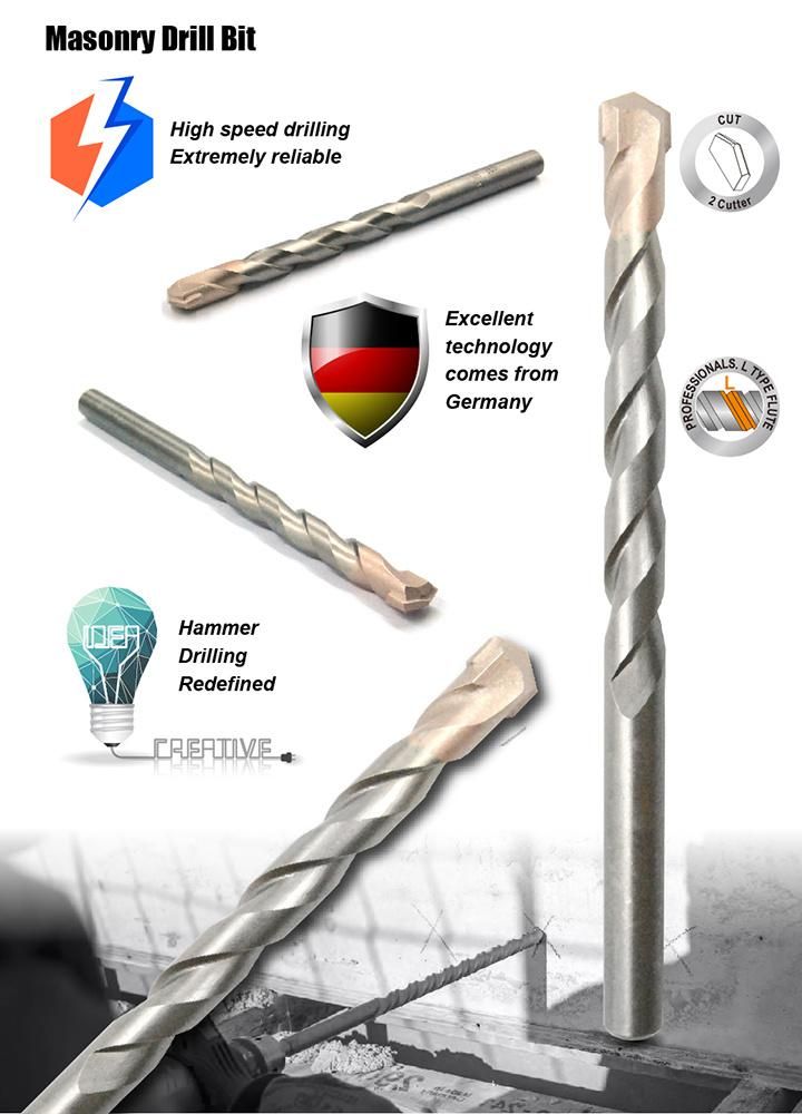 Pgm Premium Quality Tct Concrete&Masonry Drill Bit L Flute Cylindrical Shank for Various Concrete Brick Cement Drilling