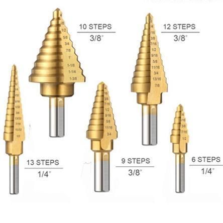 5PCS HSS Titanium Six Shank Step Cone Taper Drill Bits Set for Pagoda Drill Wood Metal Drilling