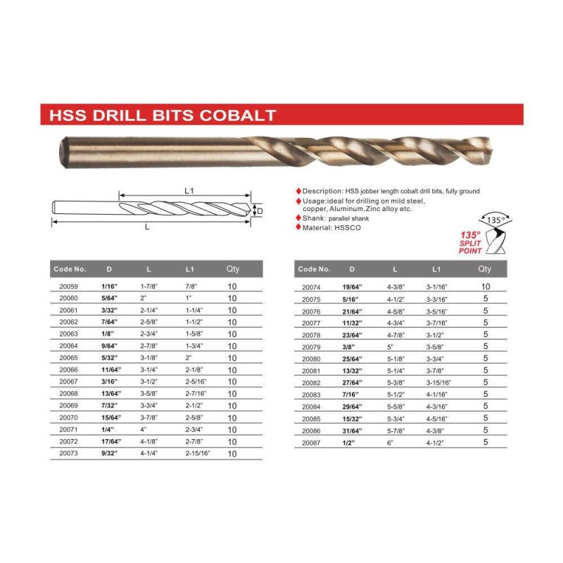 Drill Bit Set HSS Titanium Jobber Length Twist Metal Drill Bits Tool