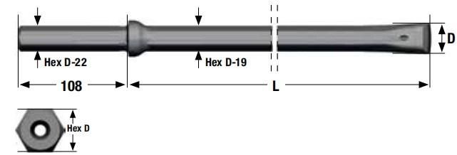 H19 Shank Shank 22 X 108 mm Drill Rod 400mm