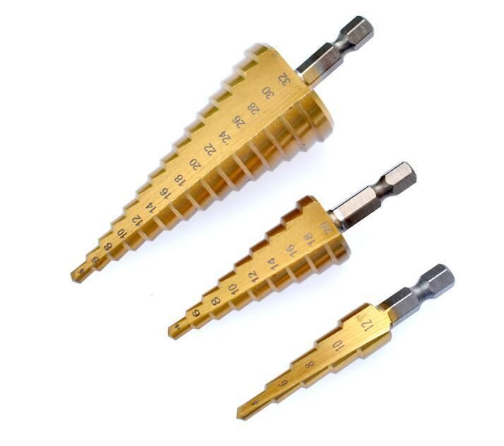 3 Pieces Set HSS Straight Flute Step Drill Bits