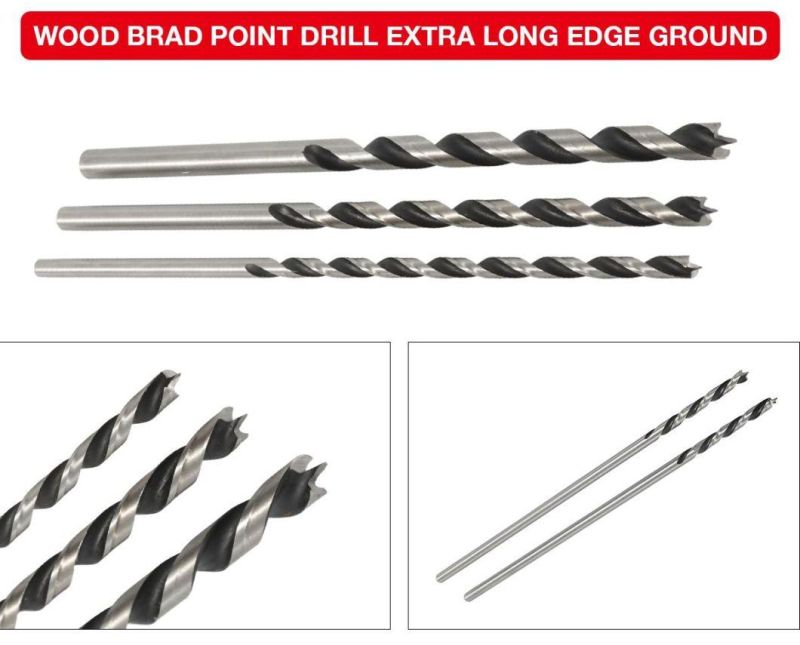 Roll Forged Black & White Finishing Wood Brad Point Extra Long Edge Ground Drill Bits