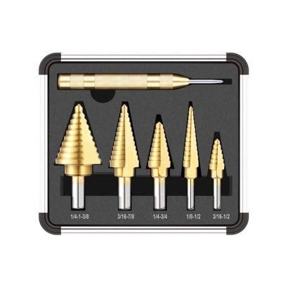 HSS Step Dill Bits Inch 6PCS Kit Set with Punch Tools