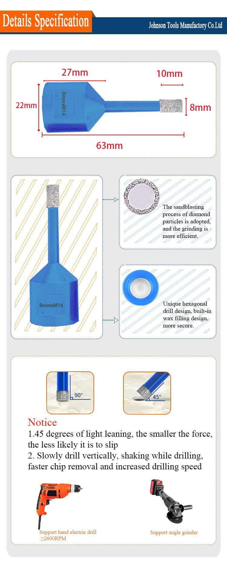 Od8mm M14 Thread Vacuum Brazed Diamond Core Drill Bits for Tile