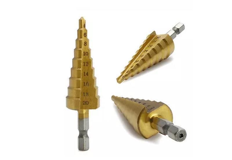 3PCS 4-20mm HSS Titanium Step Drill Bit Set with Hex Shank Straight Flute for Metal Cutting Tools