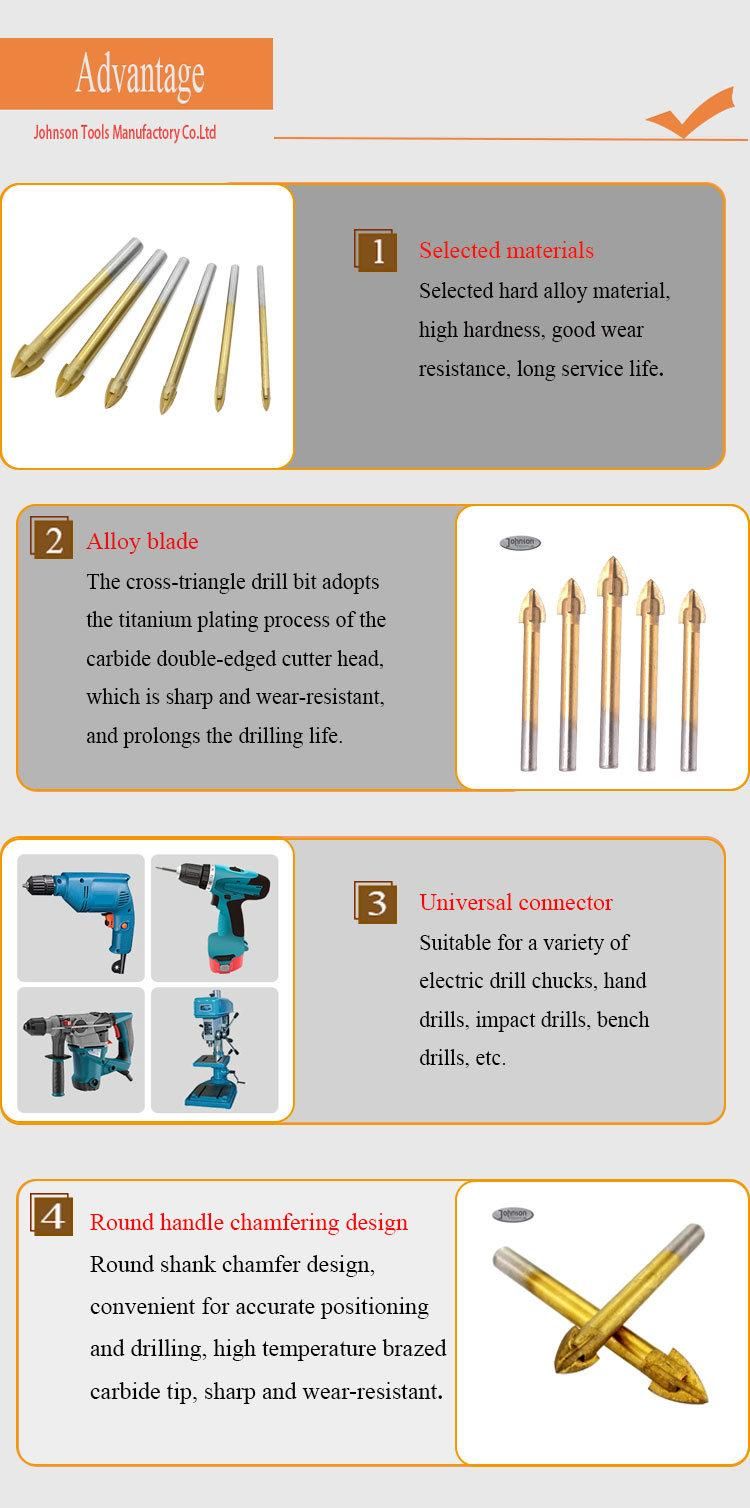 Wholesale Tungsten Carbide Cross Tile Glass Meta Hole Drill Bits with Round Shaft