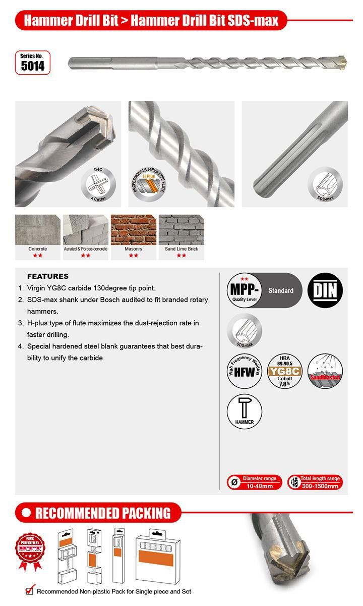 Eco Cost Cross 4cutter Hammer Drill SDS Max for Concrete Brick Stone Cement Drilling