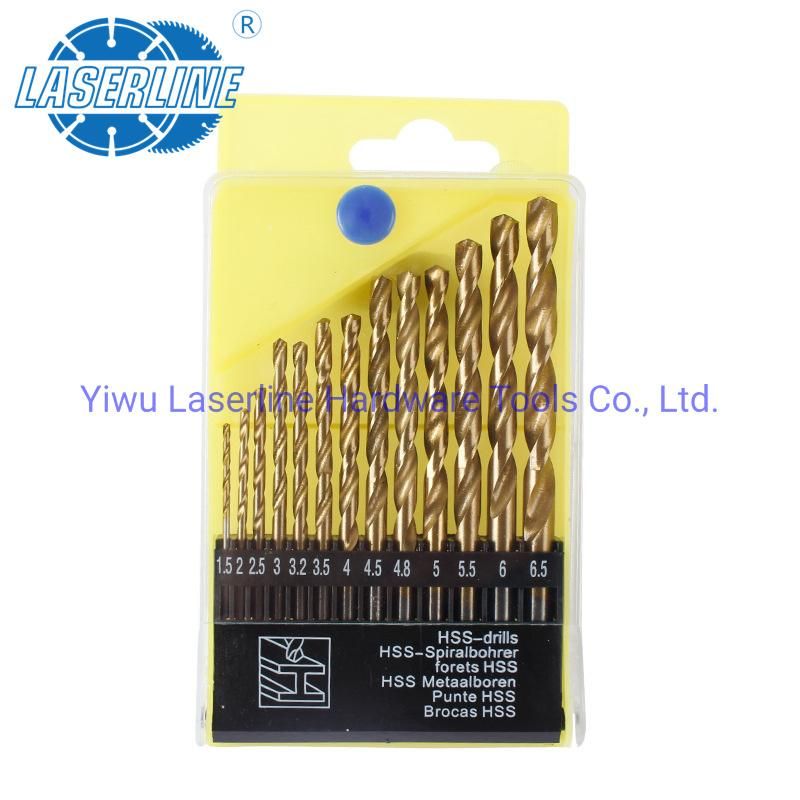 Fast Selling 1.5-6.5mm 13PCS HSS Titanium Coated Twist Drill Bit Set for Metal Wood