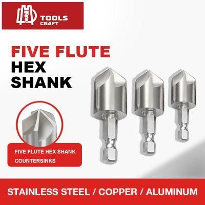 Five Flute Hex Shank HSS DIN335c Countersinks
