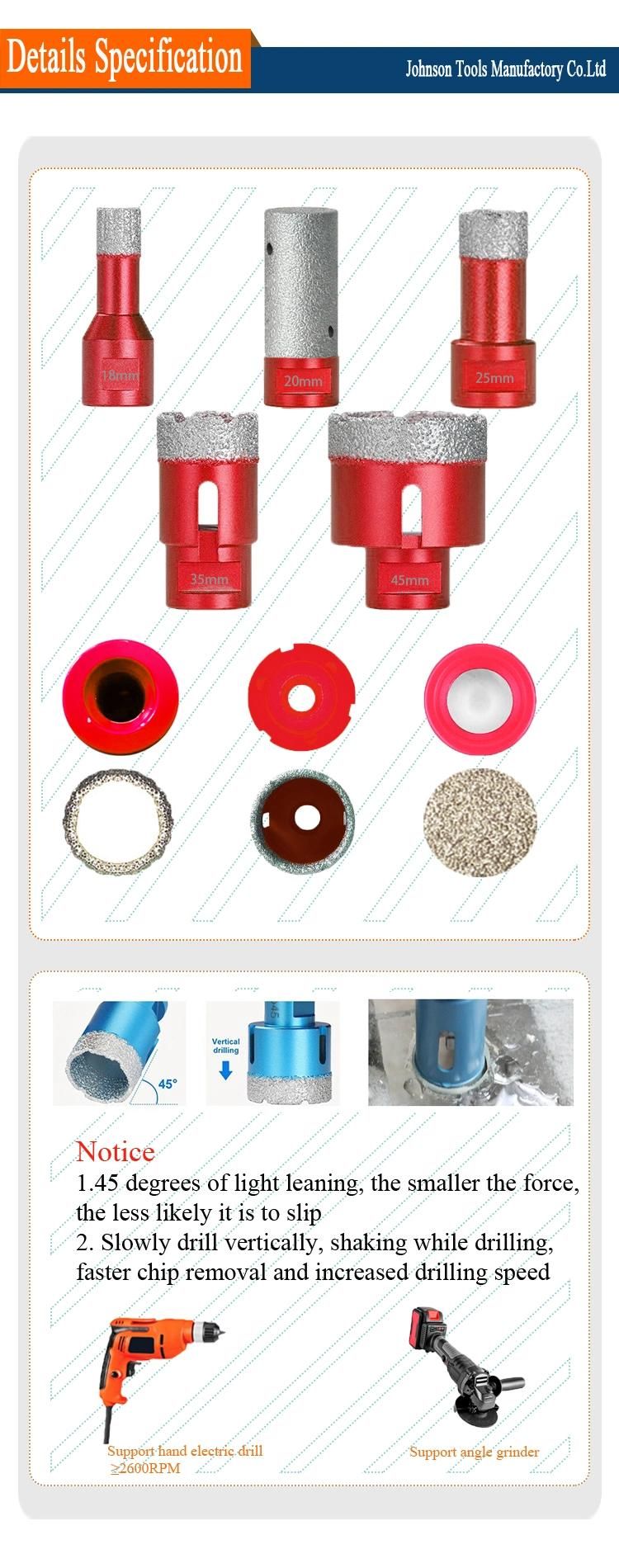 Dry Tile Hole Saw Cutter Vacuum Brazed Diamond Core Drill Bit Set for Porcelain Tiles