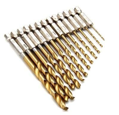 1/4 Hex Shank High Speed Steel Titanium Coated Twist Drill Bits