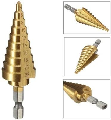 4-22mm Spiral Groove Hexagonal Handle Step Drill Bit for Metal Drilling