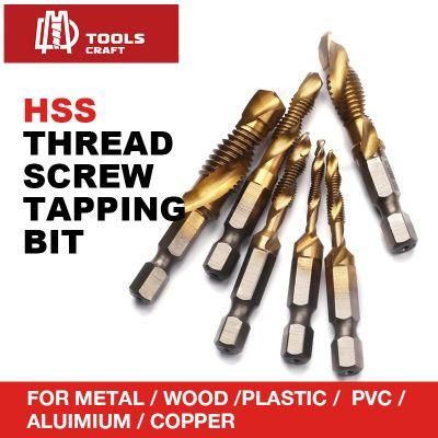 6PC HSS Hex Shank Thread Spiral Screw M3-M10 Combined Machine Tap Drill Bit for Metal Drilling Tapping