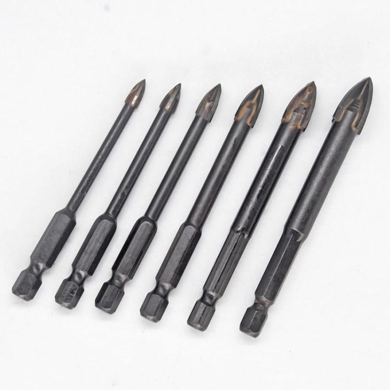 Glass Tile Porcelain Carbide Cross Tip Drill Bits with Quick Change Hex Shank