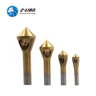 Z-Lion Quick Titanium-Plated 4PCS Cylindrical Shank Flute HSS Countersink Deburring Bit Set for Metal/Woodworking Hole Saw Drilling