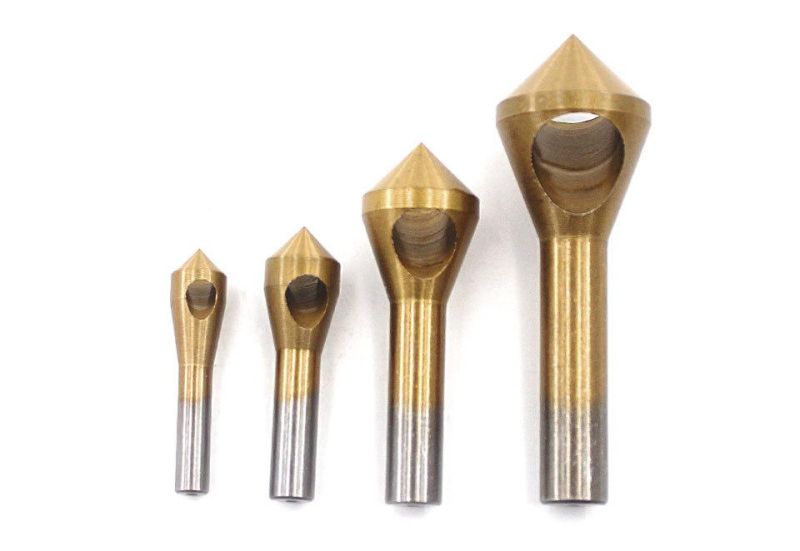 Z-Lion Quick Titanium-Plated 4PCS Cylindrical Shank Flute HSS Countersink Deburring Bit Set for Metal/Woodworking Hole Saw Drilling