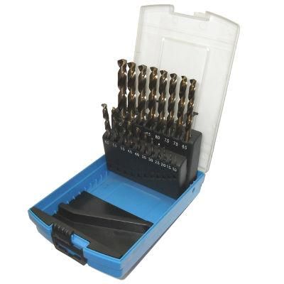 19-Piece Drill Bit Set, High-Speed Steel Amber Color with 135 Degree Split Point Tip