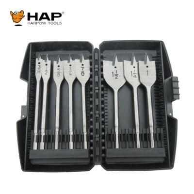 8PCS Flat Wood Spare Drilling Bit Set with Plastic Box Packing