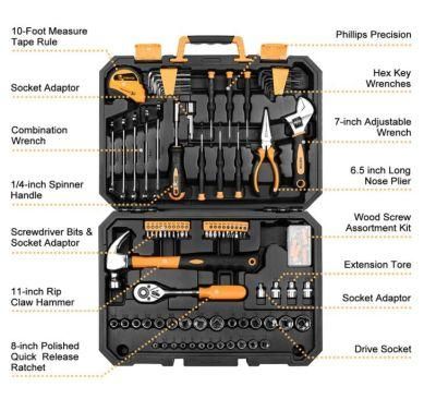 128 Piece Tool Set-General Household Hand Tool Kit, Auto Repair Tool Set, with Plastic Toolbox Storage Case