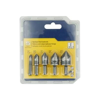 5PCS Cylindrical Shank 82 Degree 5 Flutes HSS Countersink Drill Bit Set for Metal Deburring (SED-CS5F-5)