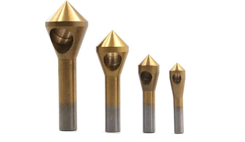 Z-Lion Quick Titanium-Plated 4PCS Cylindrical Shank Flute HSS Countersink Deburring Bit Set for Metal/Woodworking Hole Saw Drilling