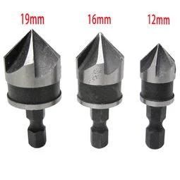 3PCS Hex Shank 5 Flute Wood Countersink Drill Bit Set for Wood Screw