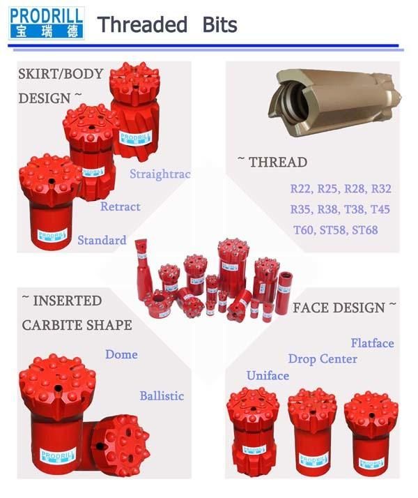 High Quality T38 T45 T51 Threaded Rock Mining Drill Button Bits