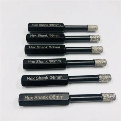 6mm Black Diamond Vacuum Brazed Hex Shank Dry Tile and Porcelain Drilling Core Bit