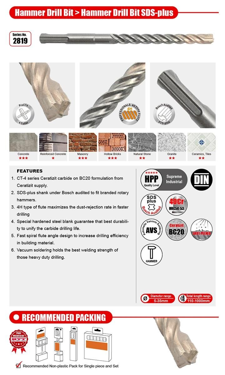 Supreme German Quality CT-4 Cross Cutter Hammer Drill SDS Plus for Concrete Brick Stone Cement Reinforcement Drilling