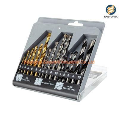 16PCS Metric Wood Drills Masonry Drill Bits HSS Combination Twist Drill Bit Set for Wood Masonry Metal (SED-CDBS16)