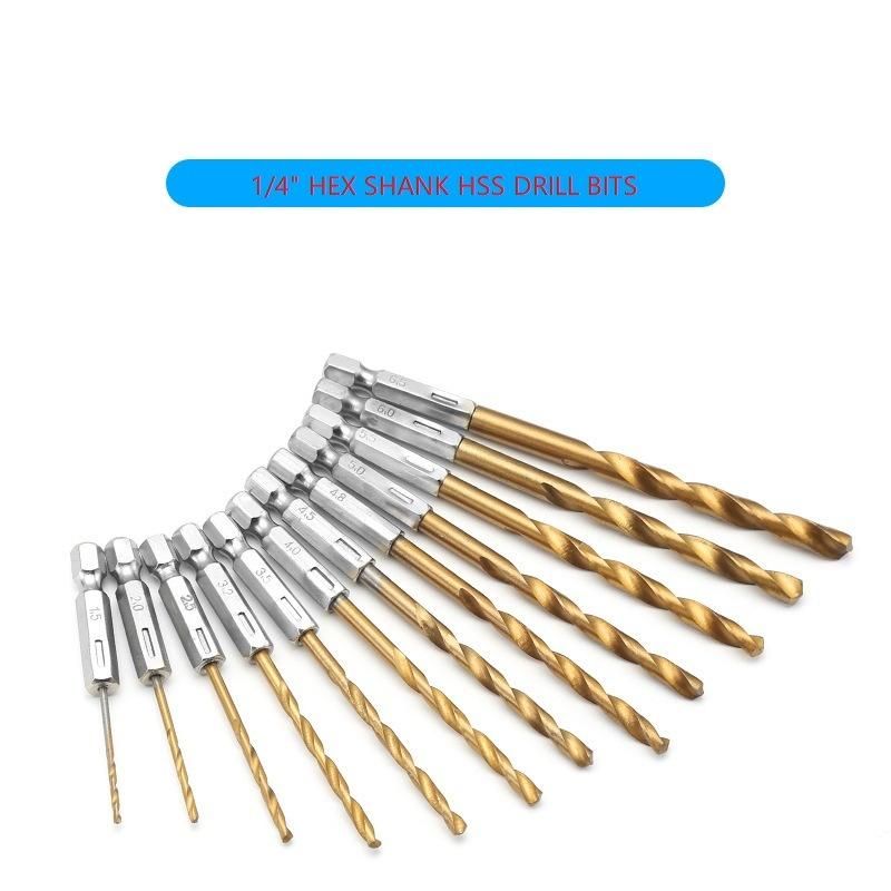 10PCS Quick Change Shank HSS Drills Bright Finish HSS Twist Drill Bits Set for Metalworking (SED-DBS10H)