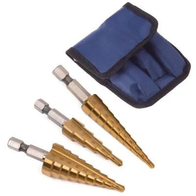 HSS Step Drill Bit Set Cone Hole Cutter Taper Metric 4 - 12 / 20 / 32mm Titanium Coated Metal Hex-Core Drill Bits