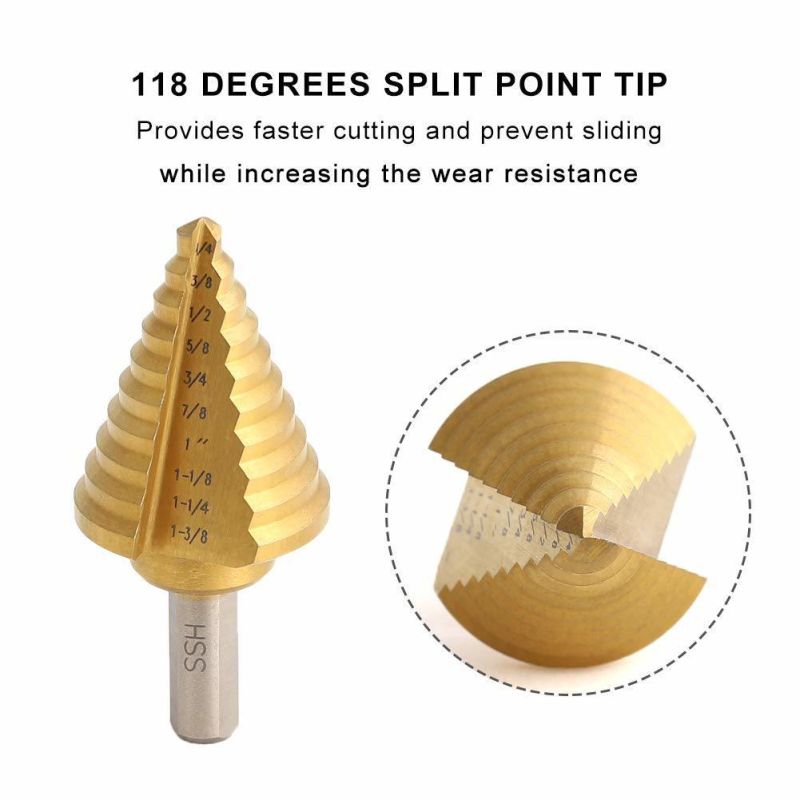 3PCS Step Drill Titanium Coated in Aluminium Case