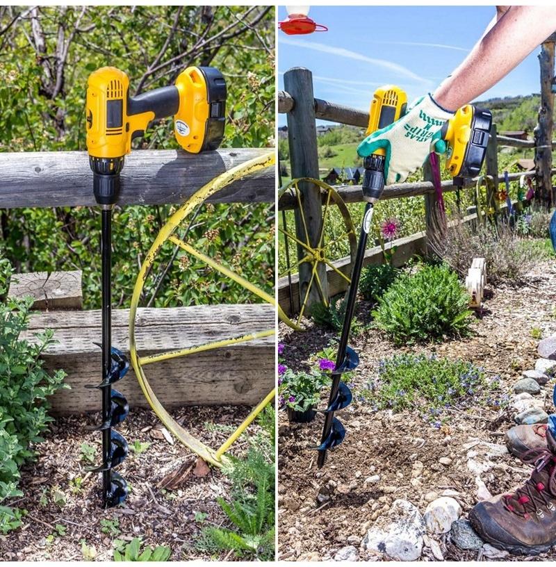 Carbon Steel Planter Garden Auger Spiral Drill Bit Flower Planting Hole Digger Drill Bit Yard Gardening Bedding Planting Tools