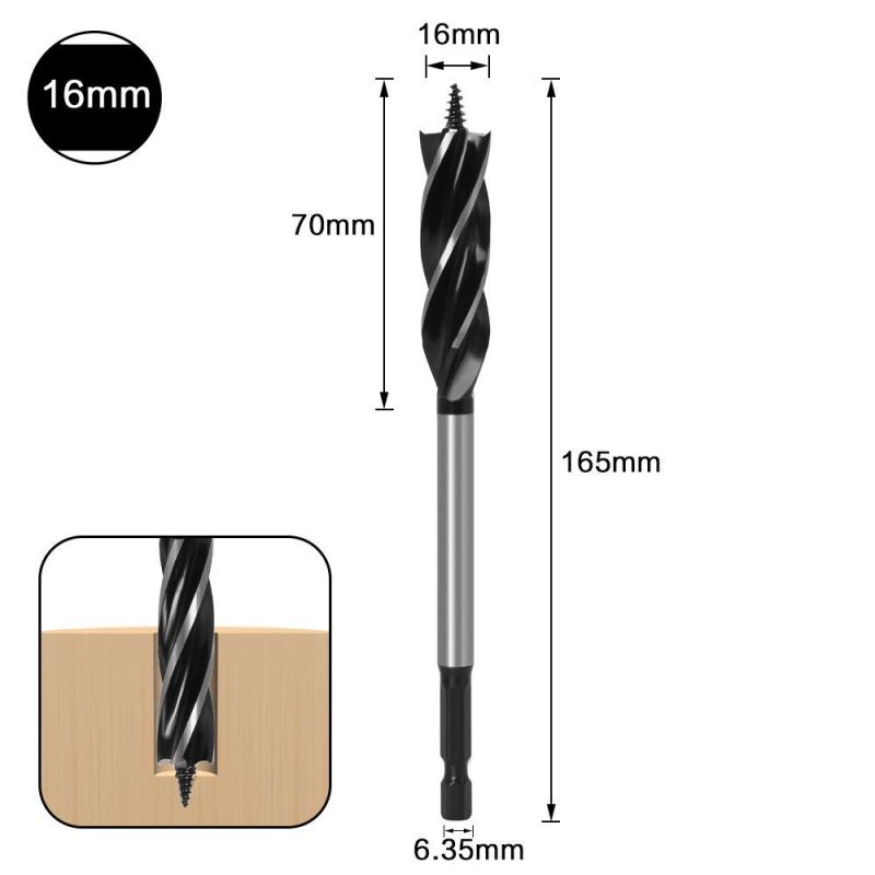 Four Flute Hex Shank 10mm-35mm Carbon Steel Woodworking Wood Holes Auger Drill Bit